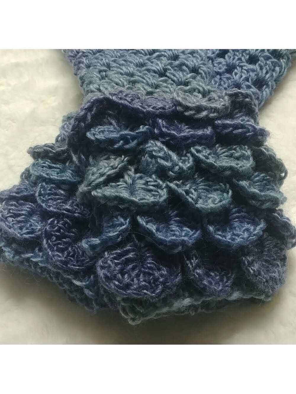 Handmade wool/viscose dragonscale Fingerless texting gloves in "blue hues"